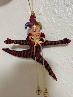 Katherine's Collection Red and Black Striped Jester Ornament